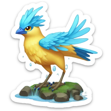 Wet Cool Cute Fantasy legendary blue bird water-type-Hydro-Phoenix-avian Fakemon full body sticker
