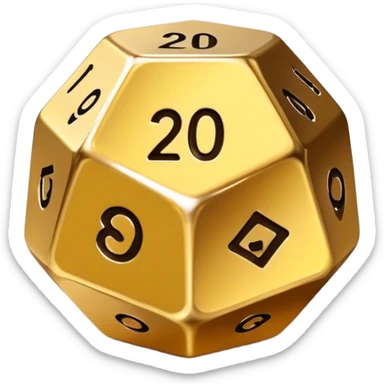 A gold 20-sided die
Gold color with metallic shine sticker