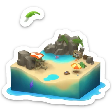 beach landscape on cube aquarium 4 fish sticker