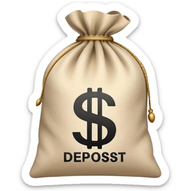 money bag with DEPOSIT written on it, bank deposit bag, dollar sign, canvas bag sticker