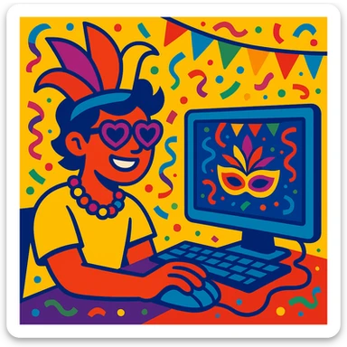 online games with Brazilian carnival elements, confetti, vibrant colors, festive sticker