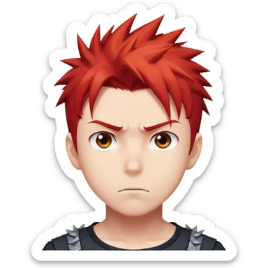 Anime boy with spiky red hair and determined expression sticker