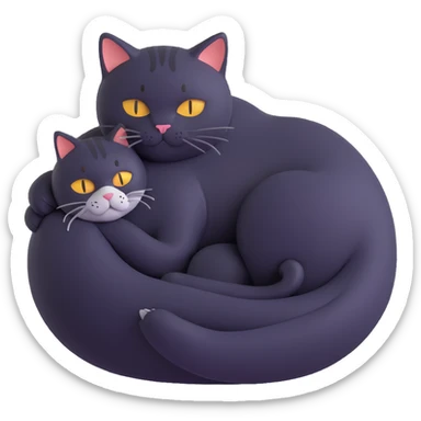 giant soft cat curled around a content human nestled in the center sticker