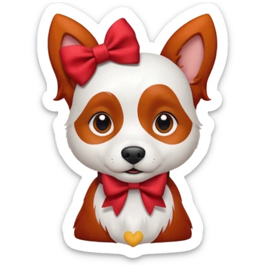 very red haired white dog with a bow on hair sticker