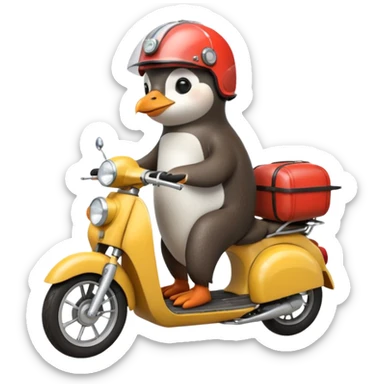 Penguin driving moped with otter behind him sticker