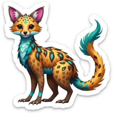 Feral Rare Fantasy vibrant colorful tropical Vernid-Trico-species by LiLaiRa, random markings, tufted tail, tufted ears, full body sticker