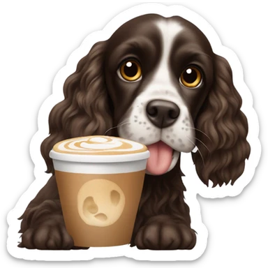 Black cocker spaniel drinking capucino sticker