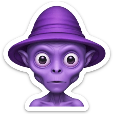 Purple alien with weird alien hat. Strong old face. sticker