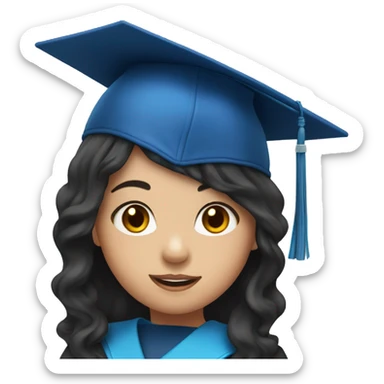 asian girl wearing blue graduation cap with long curly black hair sticker