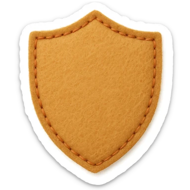<StylePrompt>
  <Name>Minimal Felt Appliqué Icon</Name>
  <Description>
    A simplified plush icon style with soft felt textures, minimal facial features, and gentle stitching. Focuses on iconic shapes with low visual complexity for maximum clarity at small sizes.
  </Description>
  <VisualProperties>
    <Material>Felt</Material>
    <Texture>Soft, matte surface with faint fiber detail</Texture>
    <Stitching>
      <Type>Thin thread</Type>
      <Color>Muted orange or brown</Color>
      <Pattern>Sparse edge stitching only</Pattern>
    </Stitching>
    <Padding>Low to moderate—slightly puffy but not high-relief</Padding>
    <Edges>Smooth, rounded</Edges>
    <ColorPalette>
      <Primary>Warm yellows, oranges, and browns</Primary>
      <Accent>Minimal dark brown for eyes and nose</Accent>
      <Background>Plain or soft gradient, off-white preferred</Background>
    </ColorPalette>
  </VisualProperties>
  <FacialFeatures>
    <Eyes>Small circles, dark brown</Eyes>
    <Nose>Simple dot or triangle</Nose>
    <Mouth>Omit or use curved line only</Mouth>
    <DetailLevel>Low</DetailLevel>
  </FacialFeatures>
  <Rendering>
    <Lighting>Flat and soft, minimal shadows</Lighting>
    <Perspective>Side or front profile, no complex angles</Perspective>
  </Rendering>
  <Applicability>
    <SubjectType>Animals, objects, icons</SubjectType>
    <OutputFormat>Flat icon or patch-style asset</OutputFormat>
  </Applicability>
</StylePrompt>


{subject} = shield sticker