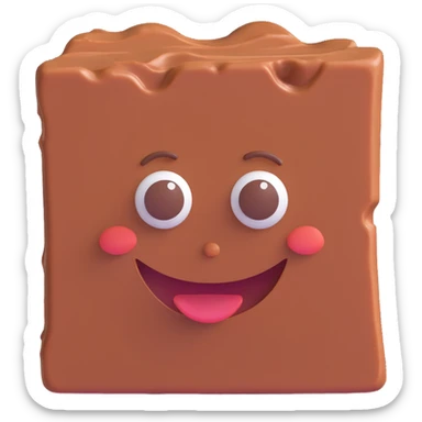a piece of brown fudge smiling, simple and cute sticker