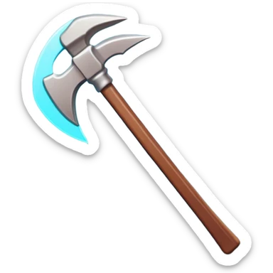 Clash of Clans aesthetic: Cinematic Playful Pixel 3D Pickaxe Portrait Emoji, rendered in a 3D vector-style similar to standard emojis with minimal shading and bold, simplified shapes. A compact, distinct form with signature details, softly glowing with a pixelated adventure charm. Simplified yet unmistakably iconic, highly detailed and consistent, glowing with a soft radiance and high shine. Stylized with a touch of classic pixel-art charm and a soft glowing outline, capturing the essence of a beloved gaming relic with a friendly, playful manner! sticker