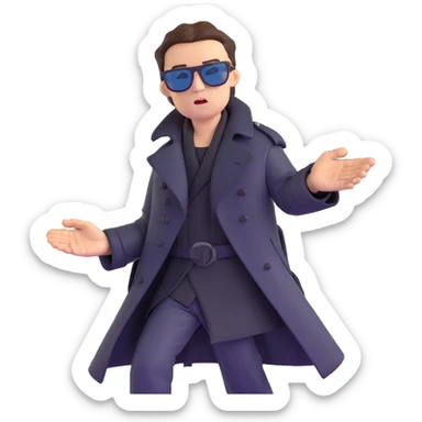 Neo dodging bullets in bullet time, wearing black trench coat and sunglasses sticker
