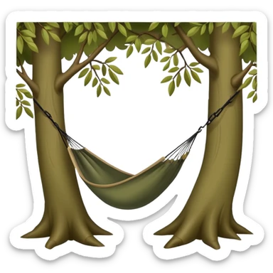 bushcraft hammock hanging between trees in forest sticker