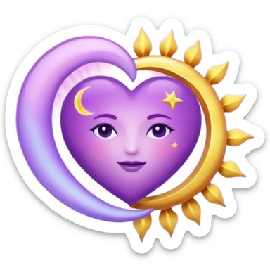 purple heart with a sun and moon sticker