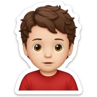white baby boy with brunette wavy hair red shirt sticker