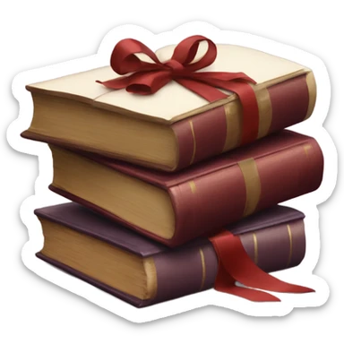 aesthetic stack of book with a dark red ribbon tied over them sticker