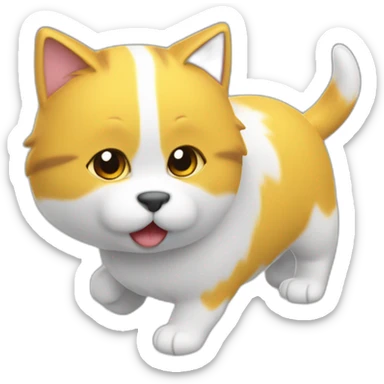 Gato amarillo abrazando a perro blanco peludo en 3d sticker