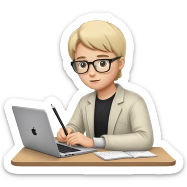 a student working in a laptop with batch code expert sticker