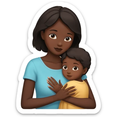 mother and child silhouettes embraced by hands sticker