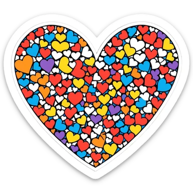 Lot of colourful small hearts in one big heart sticker