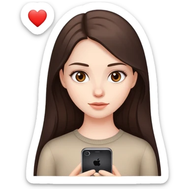girl with long dark brown hair brown eyes and pale skin looking at dating app sticker