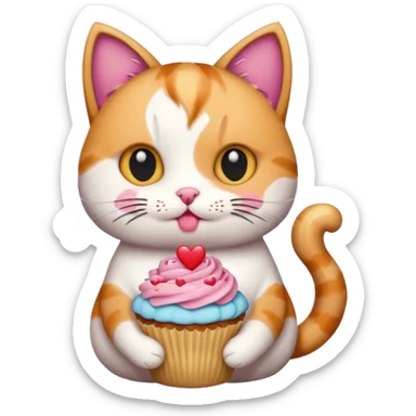 Cat with hearts and cupcake sticker