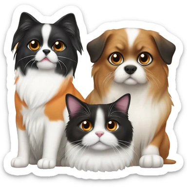 4 cats and a dog emoji One cat is orange, one is tuxedo and teo are domestic cats Dog is pekingese sticker