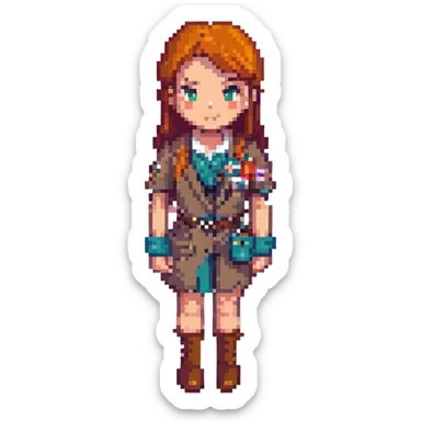 female recruiter, cute, 8-bit pixel art style sticker