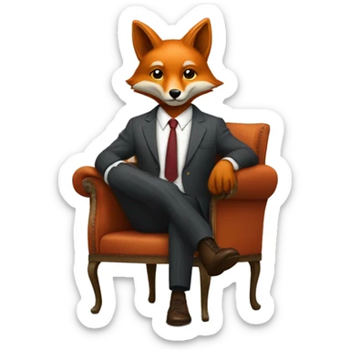 A fox in a man's suit is sitting on a chair sticker