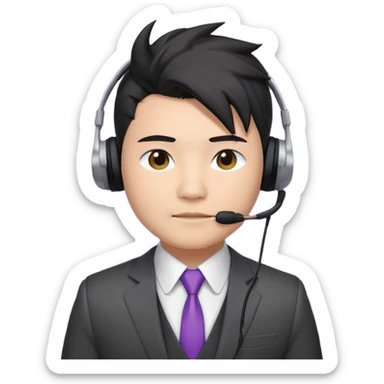 asian man headset suit face only spikey hair in front dark hair gay shirt chubbier face sticker