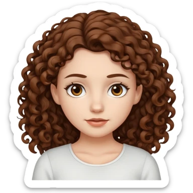 aesthetic white girl with brown long curly hair and dark , white topbrown eyes sticker