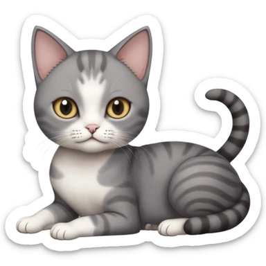 full body tiny short hair dark grey and white cat with white front legs anh azel eyes lying down sticker