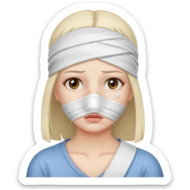 Sick woman with bandage around her face sticker