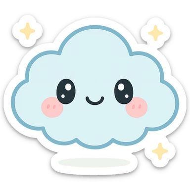 chibi cloud character, small and cute, blushing cheeks, pastel sky blue, sparkles, gentle lighting, kawaii vector sticker sticker