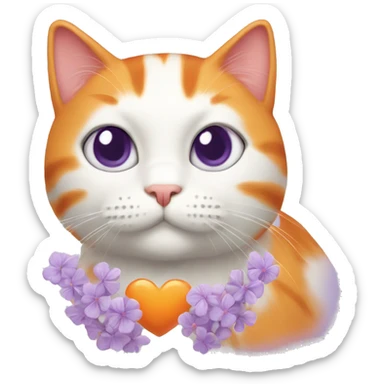 Orange cat with lilac hearts sticker