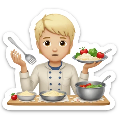 Blonde boy in messy kitchen sticker