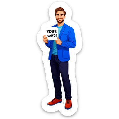 Man with a correct answer sticker