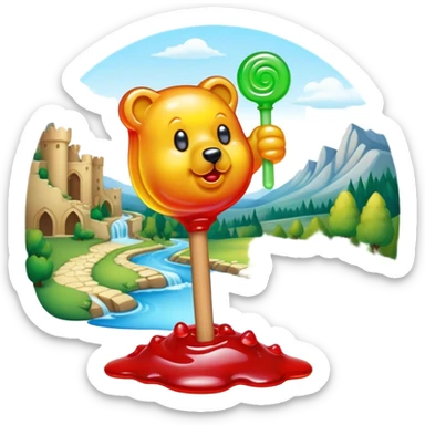melting gummy bear lollipop candy renaissance landscape sticker