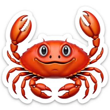Cinematic Realistic Comical Crab Portrait Emoji, Head tilted dramatically with an exaggeratedly amused expression, featuring a striking, glossy red shell with bold natural textures and a whimsically formed face with wide, expressive eyes full of playful disbelief, rendered with lifelike detail and vibrant coastal hues, high shine, dramatic yet playful, styled with an air of cheeky seaside mischief, soft glowing outline, capturing the essence of a spirited and over‐the‐top crab that looks ready to pinch its way into viral fame! sticker
