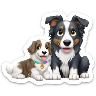 2 mens holding hands under the rainbow and a puppy border collie blue merle  sticker
