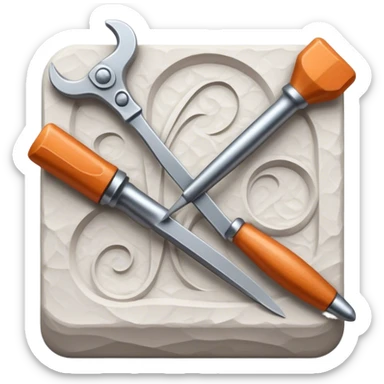 Icon for sculpting, with sculpting tools, sculpture in progress on a textured surface, minimalistic style, clean lines, transparent background. sticker