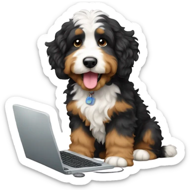 bernedoodle with computer sticker