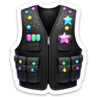 all-black bulletproof vest, surrounded by glowing sparkles sticker