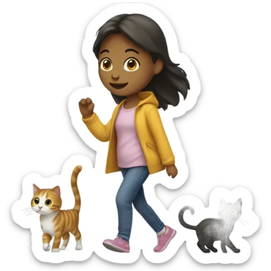 Cat walking with girl sticker