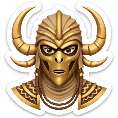 desert scorpion guard portrait, head and shoulders only, tribal mask, gold desert jewelry, fierce expression, sandy hood, 3D cartoon, mobile game icon style, clean background, no text, no watermark
 sticker