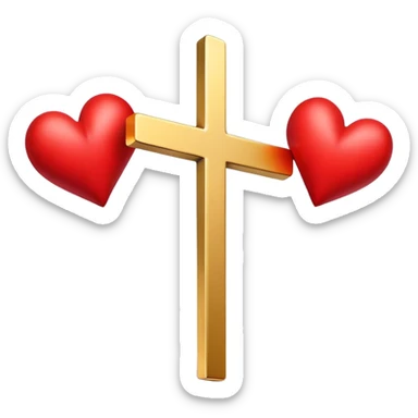Two red  hearts connected by one simple gold cross  sticker