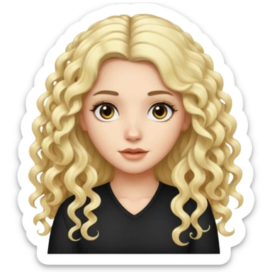White girl with long black curly hair and blonde streaks sticker