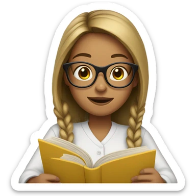 A girl with glasses is reading a book sticker