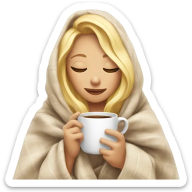 blonde girl inside a blanket sipping coffee eyes closed sticker